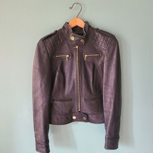 MODA International Black Leather Moto Jacket Size Small